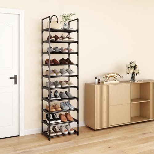 10 Tier Tall Shoe Rack Organizer 20-25 Pairs Shoe Tower Shelf,Metal Shoe Storage,Lager Shoe Storage for Closet Entryway(Black) - size: 10-Tier-Black