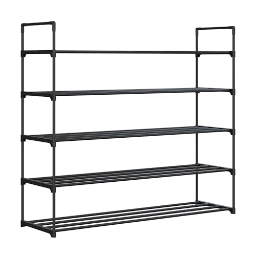 Home-Complete Shoe Rack - 5-Tier Shoe Organizer for Closet, Bathroom, Entryway - Shelf Holds 25 Pairs Sneakers, Heels, Boots (Black) - color: Black, size: 5-Tier