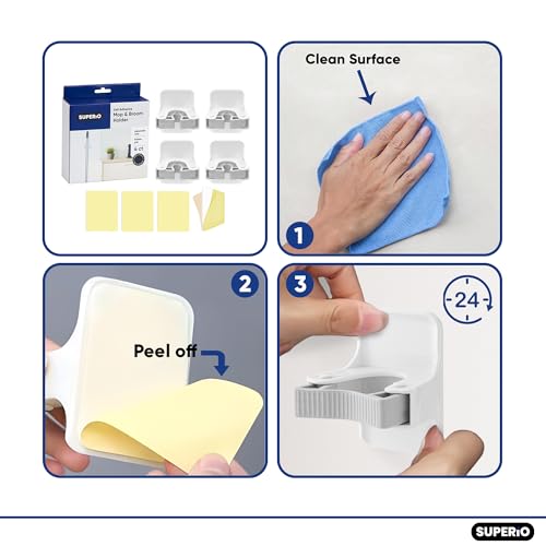 Superio Mop and Broom Holder, Set of 20 Single Piece Hooks, White Plastic Wall Mount Cleaning Storage Tool Organizer, Heavy-Duty Hook for Kitchen, Closet Garage, and Office - size: 20