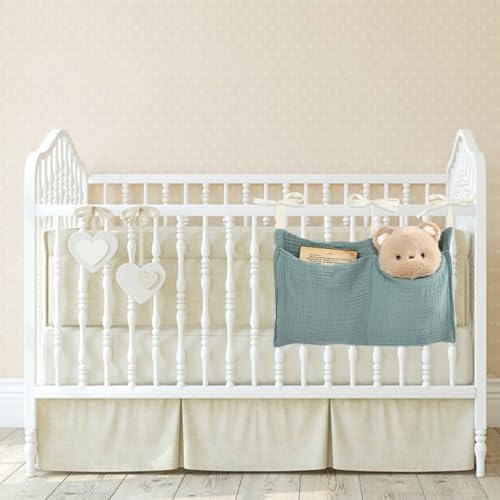 Cinaci 2pcs Cotton Pram Stroller Caddy Baby Crib Hanging Organizers Storage Pockets Nappy Diaper Bags Bedside Pockets for Milk Bottle/Soothing Toys/Wipes (Green Set) - color: Green and Blue Set