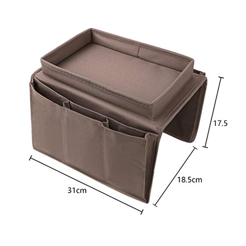 Durable Oxford Couch Sofa Armrest Organizer No-Slip Cloth Arm Chair Caddy Bedside Storage Pocket with Top Tray TV Remote Holder Bed Storage Bag for Cellphone Tablet Notepad Book Magazines DVD Glasses - color: Style-2:brown