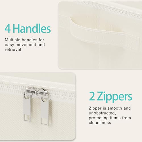 Under Bed Storage Bins, Closet Containers Organizers, Foldable Basket with Zippered, for Blankets, Clothes, Comforters, 4 Pack, Beige, 23.6 x 11.8 x 5.9 In, XSNY20BES-4 - color: Beige, size: Small（4 Pack）