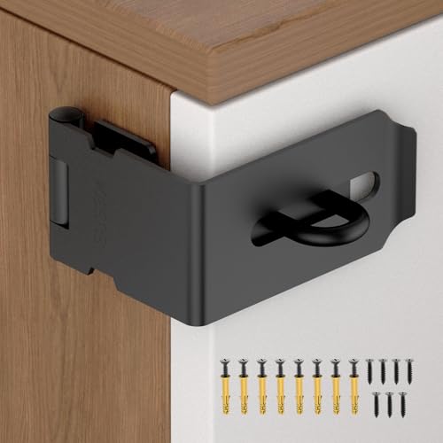 90 Degree Hasp Latch, Heavy Duty 304 Stainless Steel Padlock Hasp Lock for Right Angle File Cabinet, Desk Drawer, Tool Box, Mailbox, Bookcase (Black-1pc) - color: Black-1pc