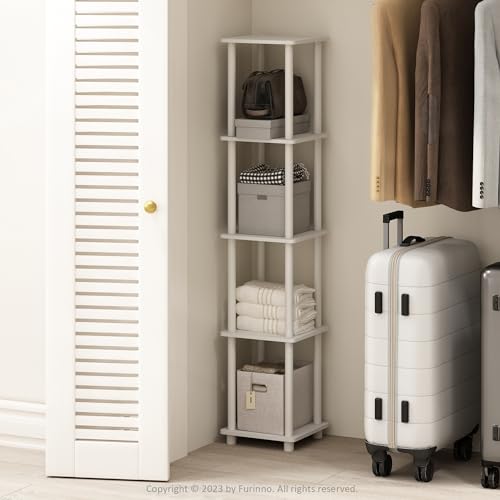 Furinno Turn-N-Tube Storage Shelves, 5-Tier Square Book Shelf, Corner Shelf, Toolless Open Shelves, Round Tubes, for Organization and Storage, Living Room, Garage, Home Office, White - color: White/White, size: 5-Tier Round Tube