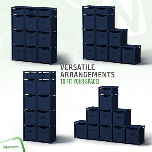Cube Storage Organizer with Storage Bins Included - The Perfect Closet Organizers and Storage Solution. Includes 12 Storage Cubes, Great For Toy Storage, Closet Storage, Clothes Storage (Navy) - color: Navy, size: 12 Storage Cubes