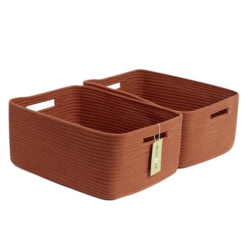 MiniArk Large Storage Baskets for Shelves, Closet Organizers Bins for Clothes Blanket Towels, Baby Nursery, Toy Baskets Box, Woven Rope Baskets, 17 x 13 x 7.5”, 2 Packs Oxide Red - color: Oxide Red, size: 2pcs-L17×W13×H7.5"