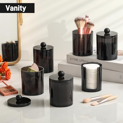 4 Pcs, Acrylic Qtip Holder Dispenser for Cotton Swab, Ball, Round Pads, Floss Picks - Clear Plastic Apothecary Jar Set, Bathroom Canister Decor Storage Accessories, Vanity Makeup Organizer, Black - color: Black, size: 4