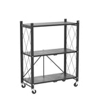 DEANIC 3 Tier Foldable Storage Shelves with Wheels, Kitchen Appliance Stand, Freestanding Metal Wire Shelf Rack, No Assembly Organizer Rolling Cart for Garage, Basement, Pantry (Black) - color: Black