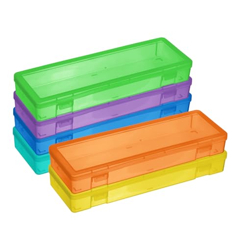 novelinks Plastic Small Storage Bins with Lids for Organizing, Mini Clear Storage Containers and Stackable Storage Box Organizer for Pencil Boxes, Task Boxes, Crayon Boxes (6 Pack Large -Color) - color: 6 Pack Large -Color
