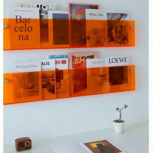 ROYALITA 2-Pack Acrylic Magazine Holder Brochure Holder, 36" Record Holder Magazine Rack, Fashion Hanging Bookshelf Literature Storage Rack for Waiting Room, Living Room, Office - color: Orange, size: 36 Inch