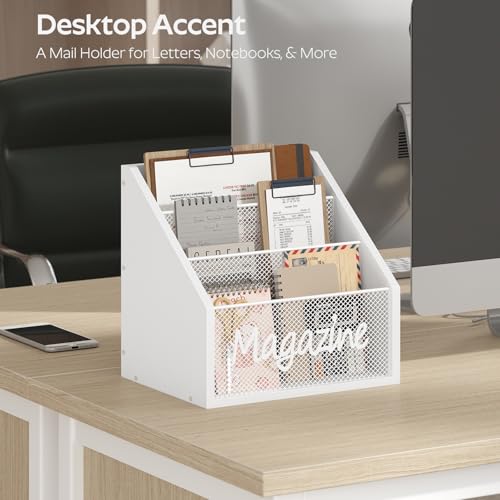 YATINEY Magazine Holder, Wood Magazine Rack Floor, Mail Organizer Countertop, Magazine Mail Holder Sorter, Record Holder for Magazines, Books, Newspapers, Tablets, White MR02WW - color: White