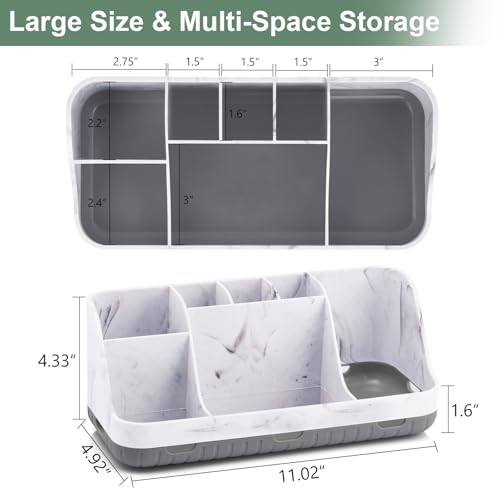 GFWARE Marble Bathroom Countertop Organizer - Detachable 7 Slots Kids Electric Toothbrush and Toothpaste Holde Drainage for Bathroom Accessories Organization Counter Vanity Storage, Grey - color: Marble Grey