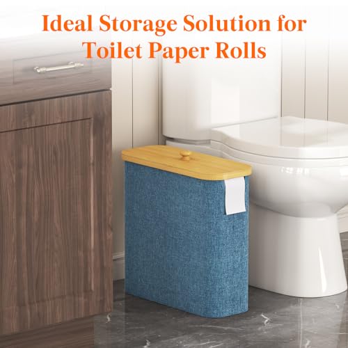 Lifewit Toilet Paper Storage Holder for 12 to 16 Rolls, Free Standing Toilet Paper Basket Stand with Bamboo Lid, Collapsible Fabric Bathroom Organizer Box for Mega Rolls, 30L, Extra Large, Dark Blue - color: Dark Blue, size: 30L