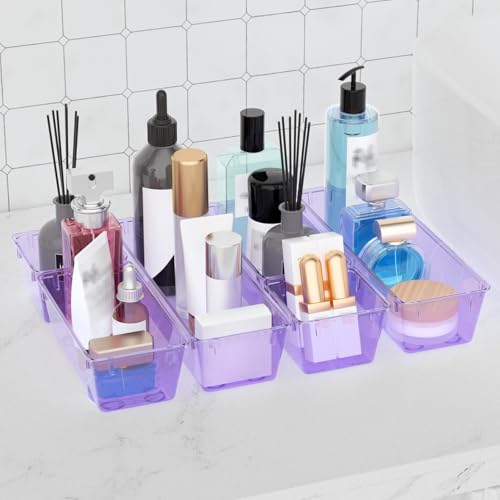 WOWBOX 6 Pack Clear Drawer Organizer Set, Acrylic Drawer Storage Trays, Storage Bins for Makeup, Cosmetics, Jewelries, Utensils, Gadgets, Office, Purple - color: Purple, size: 6 PCS