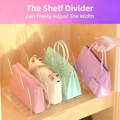 ANTOWIN 2 Pack Clear Purse Organizers for Closet, Adjustable Shelf Divider, Handbag Separators Storage Organizer, Shelf Divider in Bedroom, Office, Kitchen - size: Peak shape