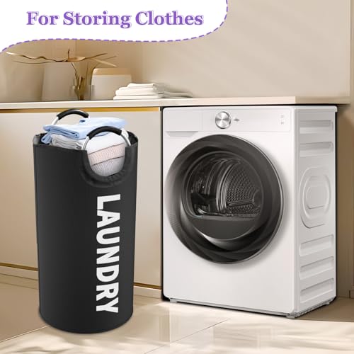 95L Large Laundry Hamper for Adult, Foldable Black Laundry Basket with Soft Handles, Freestanding Dirty Clothes Hampers, Portable Laundry Bin for Flat, Bathroom, Black - color: Black, size: L-95L