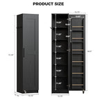 IRONCK Narrow Kitchen Pantry Storage Cabinet, 72" Slim Single Door with 6 Adjustable Shelves, Door Rack and Wheels, Space Saving Freestanding Storage Floor Cabinet for Small Place, Black