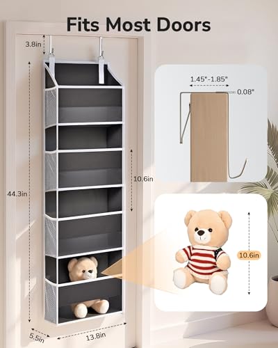 ULG 2 Pack Small Over Door Organizer with 4 Large Pockets 8 Mesh Side Pockets, Hanging Storage Organizer with Clear Window Kids Toys Deep Gray - color: Dark Grey, size: 2 Pack-4 Tier