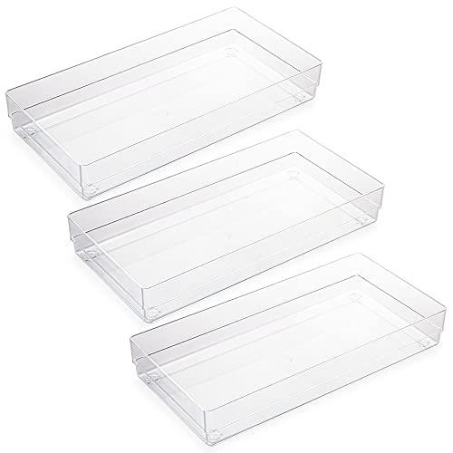 LotFancy Clear Plastic Drawer Organizer, 12’’ x 6” x 2’’, Set of 3 Drawer Storage Containers Bins for Dresser Cosmetics Makeup, Stackable - size: 12x6x2''