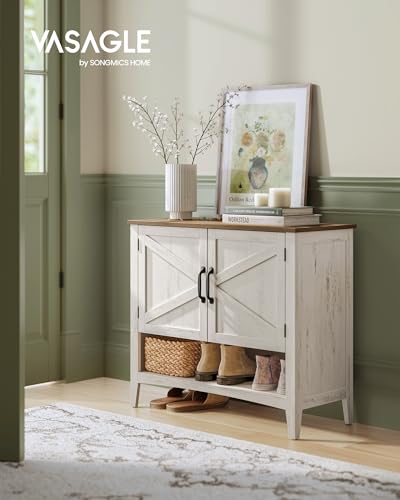 VASAGLE LIRY Collection - Shoe Cabinet, 3-Tier Storage Organizer, Shoe Shelf, Farmhouse Freestanding Cabinet, Height-Adjustable Shelf, 13.8 x 31.5 x 27.6 Inches, Rustic White ULBC038W01 - color: Rustic White, size: 13.8"D x 31.5"W x 27.6"H, style: 3-Tier