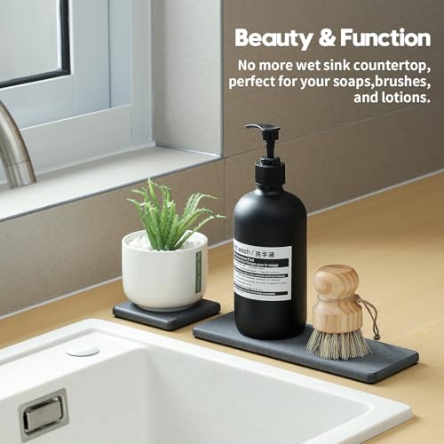 3PCS Water Absorbing Soap Dish Sponge Holder, Diatomite Stone Drying Tray Mat Sink Caddy for Kitchen Counter & Bathroom, Small Stone Bath Mat Faucet Accessories Organizer Protector,Dark Gray,9"x 3.5" - color: 3 Pack - Charcoal Gray, size: 9" X 3.5"