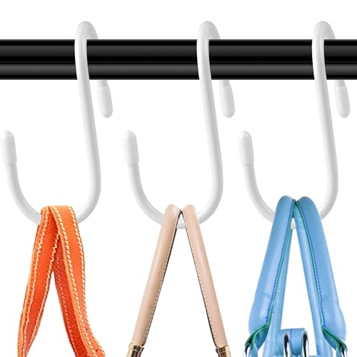 HiGift 12 Pack Purse Hanger for Closet, Unique Twist Design White Vinyl Coated Bag Hooks Organizer hanging, Large Closet Hooks Purse Organizer Holder for Hanging Purses,Handbag,Belt,Hat,Backpack,Jeans - color: White, size: 12 Pack