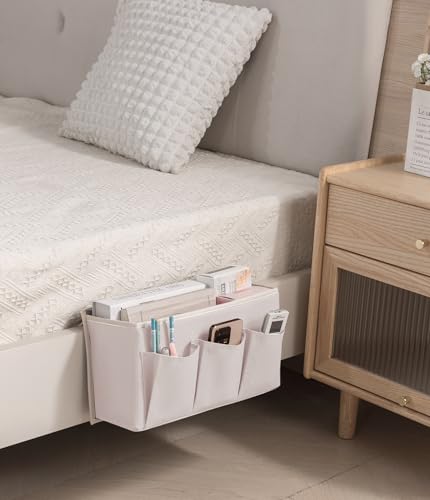 Bedside Caddy / Bedside Storage Organizer Hanging Bag with Three Options,Suitable for home beds, sofas, and dormitory beds—can hold magazines, books, phones, iPads, remote controls. (White) - color: White