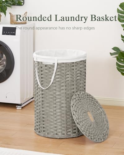 SETVSON Large Laundry Hamper Laundry Basket Round 34.3 Gal (130 L) Handwoven Wicker Laundry Baskets Rattan Laundry Basket with Laundry Bag Handles 2 Mesh Bags for Living Room Bedroom Gray - color: Gray, size: 130L