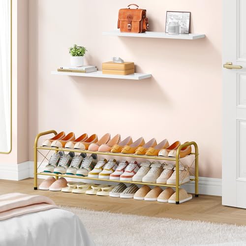 Hoctieon 2 Tier Shoe Rack for Closet, Durable Mesh Style Shoe Rack, Entryway Shoe Shelf, Shoe Storage Organizer for Hallway, Bedroom, Living Room, Wardrobe, Gold - color: Gold, size: 2 Tier