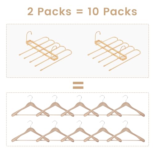 Pants Hangers Space Saving,Closet Hangers 5 Layers 2 Uses Multi Functional Pants Rack,Metal Heavy Duty Wardrobe Organizer Racks for Clothes Trousers Scarves Ties (2Pack Gold) - color: 2pack Gold