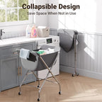 ELYKEN Laundry Cart with Wheels, 33”H Easy Rolling Laundry Hamper with Removable Liner Bag, Sturdy Metal Frame Clothes Basket with 4 Casters and 2 Brakes - color: Gray, size: 25.6"L x 22"W x 33"H