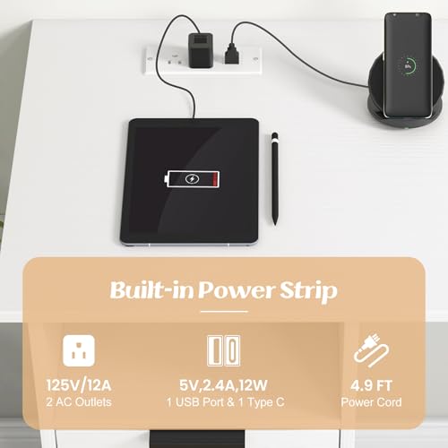 Giantex White Desk with Drawers, Modern Computer Desk with Charging Station, PC Laptop Table Computer Workstation with Storage, Makeup Vanity Table, Writing Desk for Bedroom