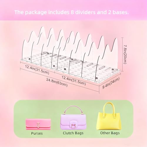 ANTOWIN 2 Pack Clear Purse Organizers for Closet, Adjustable Shelf Divider, Handbag Separators Storage Organizer, Shelf Divider in Bedroom, Office, Kitchen - size: Peak shape