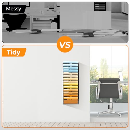 SUPEASY 14 Tier Wall File Organizer, Hanging Wall Mounted Mail Organizer with Label Slots, Metal Mesh File Holder Magazine Rack for Office, Home, School or Classroom, Black - color: Black, size: 14-Tier