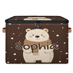 Custom Storage Basket with Name, Personalized Storage Bins with Zipper Lid, Foldable Fabric Storage Box Large capacity with Handle Scarf Bear - color: Option 2