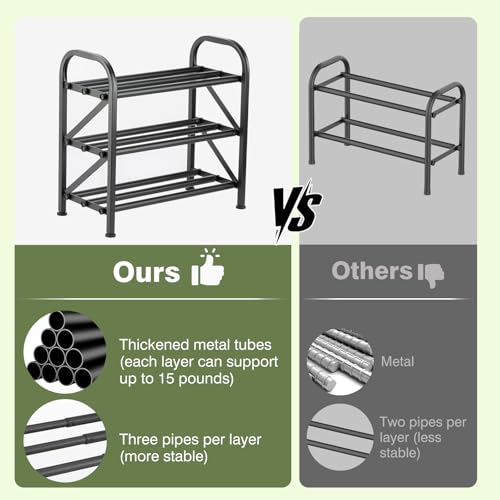3-Tier Shoe Rack for Closet, 16"-32" Expandable ShoeRackAdjustable for Entryway Closet Doorway SturdyMetal, Black - color: 3 Layers and 3 Tubes