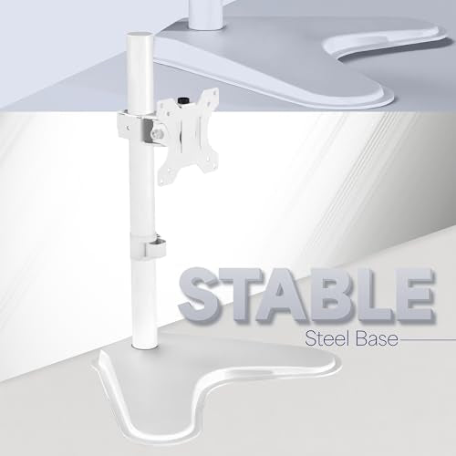VIVO Single Monitor Desk Stand, Holds Screens up to 32 inch Regular and 38 inch Ultrawide, Freestanding VESA Steel Mount Base, Adjustable Height, Tilt, Swivel, Rotation, White, STAND-V001HW - color: White, size: 18" Tall