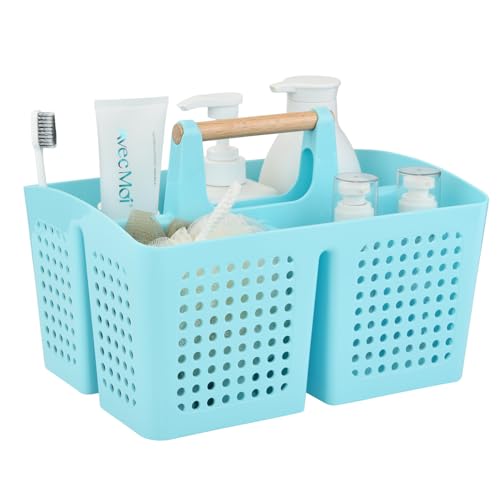 Portable Shower Caddy Basket with Compartments, Plastic Divided Cleaning Caddy Organizer Storage Tote with Handle for Bathroom, College, Dorm Room Essentials, Light Blue - color: Light Blue