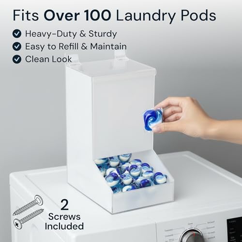SimplyImagine Acrylic Laundry & Dishwasher Pod Dispenser - Large White Acrylic, 2 Lids - Wall-Mount Or Countertop Gravity Feeder - Laundry Room Organization & Storage for Laundry Pods
