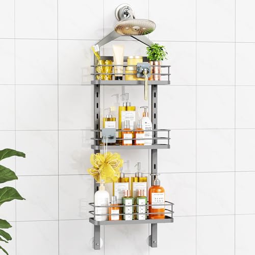 ODesign 3 Tier Height-Adjustable Shower Caddy Hanging Anti-Swing-Over The Shower Head Caddy-Showe r Storage Organizer Bathroom Shelves Basket Caddies-Grey - color: Grey, size: 3 Tier