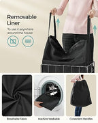 SONGMICS Laundry Hamper, 23.8 Gal. (90L) Laundry Basket, Collapsible Clothes Hamper, Removable and Washable Liner, Metal Wire Frame, for Bedroom Bathroom, Silver and Classic Black ULCB190B01 - color: Silver + Classic Black, size: 90 L