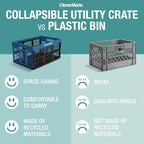 CleverMade Collapsible Utility Crate, Stone, 1PK - 32L (8 Gal) Collapsible Storage Bins, Holds 40lbs Per Bin - Plastic Stackable Grated Wall Utility Containers, CleverCrates Baskets
