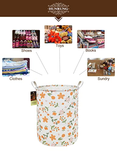 Collapsible Fabric Storage Basket, Waterproof Laundry Hamper with Handles, Round Storage Bin for Clothes Toys, Foldable Organizer for Bedroom Nursery Bathroom(Round-Orange Flower) - color: Round-Orange Flower