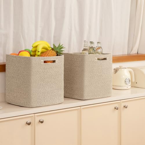 OIAHOMY Storage Cubes, 13 Inch Cube Storage Organizer, Collapsible Storage Bins, Baskets for Organizing, Storage Bins for Shelves-Brown, 2-PACK - color: Brown, size: 2Pcs-13*13*13inch