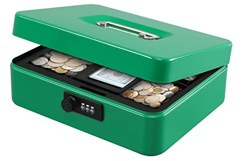 KYODOLED Large Cash Box with Combination Lock,Safe Metal Box for Money, Storage Lock Box with Money Tray,9.84"x 7.87"x 3.54" Green Large - color: Green, size: Large