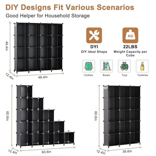 Neprock 16 Cubby Storage Organizer, Closet Clothes Storage Organizer, Cube Shelves Closet Organizers and Storage Shelves for Clothing Storage with Hammer, Bookshelf for Kids（Black） - color: Black