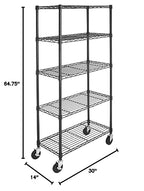 Amazon Basics 5-Shelf Heavy Duty Garage Shelving Storage Rack with 4" Wheel Casters, Adjustable Metal Wire Organizer, 300 lbs Per Shelf, 30" x 14" x 64.75", Black - color: Black
