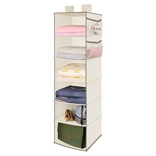 MAX Houser 6 Tier Shelf Hanging Closet Organizer, Closet Hanging Shelf with 2 Widen Straps for Storage, Foldable (Beige2) | Shelf, 2 Widen Straps, Storage - color: Milky-white