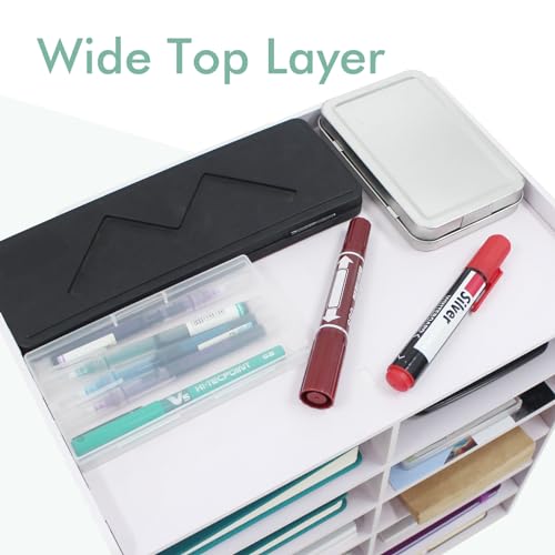 SONGWAY Desktop Mail Sorter Organizer - Small File Organizer for Desk, Desk Bills Storage, 12 Slots Ink Pad and Stamp Pad Storage Rack - size: 7-tier&12-slots