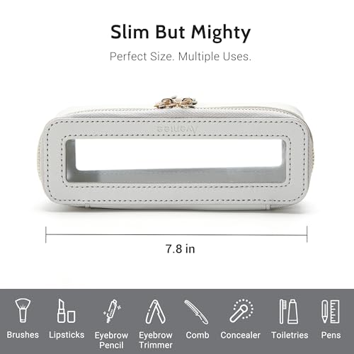 Aveniee Clear Makeup Brush Bag, Slim Brush Holder Cosmetic Case, Small Travel Toiletry Bag for Women, Thin Make up Bags with Zippers, Cute Travel Essentials Srorage Bag.Grey - color: Grey, style: Slim Elegance